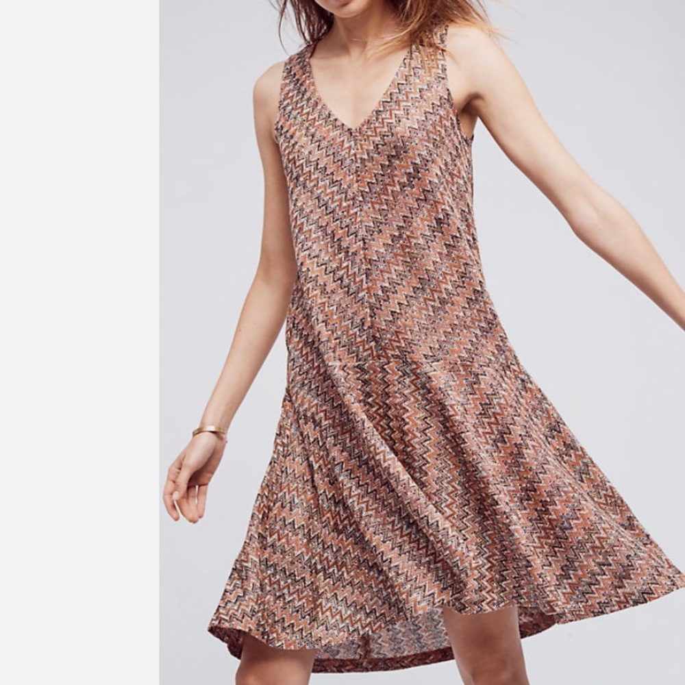 Anthropologie Maeve Westwater Chevron Knit Dress XS Brown Fit Flare High Low